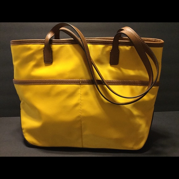 NWOT Michael Kors Gold Nylon/Brown Leather Purse - Picture 4 of 8